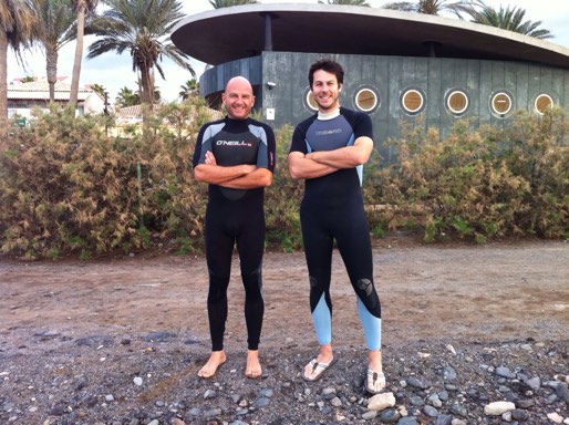 Juan and Carlos in wetsuits